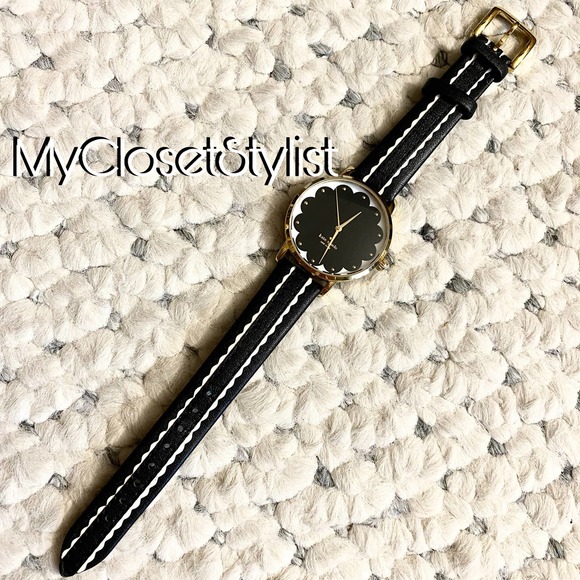 KATE SPADE Gold Metro Luxe Watch black white leather band NEW battery - Picture 4 of 7